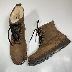 Ugg Hannen Brown Men Leather Waterproof Shearling Lined Lace Up Snow Boots Sz 12